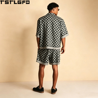 Custom Checkerboard Shirt Set Cuban Collar Short Sleeve Top Matching Shorts Resort Wear Two Piece Co-Ord Set Wholesale