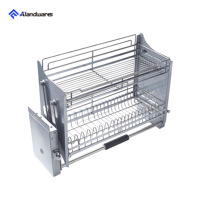 Alandwares Escorredor de Louça Moderno Cromado de 2 Níveis para Cozinha, Cesto Deslizante de Aço Inoxidável 201, Armazenamento Elevatório Ecológico