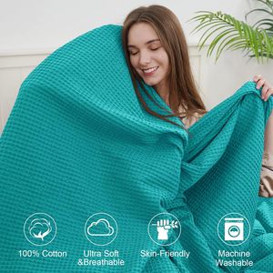<span class=keywords><strong>Plaid</strong></span> en coton jacquard brodé 100 % coton, confortable <span class=keywords><strong>et</strong></span> douillet, tissé pour toutes les saisons, couleur turquoise - Product Image 2