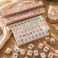 Jeu de Mahjong américain pliable automatique en acrylique rose pastel, quatre couches, motif animaux marins de la plage, 160 tuiles