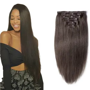 Wholesale clip in bone straight hair weft invisible clip mink Brazilian virgin 100human hair extensions vendors