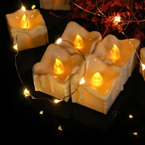 Lilin tanpa api pernikahan berkedip, persegi gaya air mata persegi dioperasikan baterai lampu keamanan untuk pesta pernikahan kamar tidur dekorasi