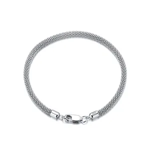 RINNTIN SB65 2024 Jewelry 925 Sterling Silver 3.0mm Mesh Popcorn Chain Bracelet for Women Men