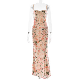 Robe de soirée à imprimé floral, col halter, laçage, taille naturelle, respirante, décontractée, pour banquet - Product Image 5