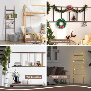 Couverture décorative à 6 niveaux <span class=keywords><strong>en</strong></span> <span class=keywords><strong>bois</strong></span> brun carbone Échelle de 5.5 pieds Style ferme Porte-serviettes Salon Couette penchée au mur Non - Product Image 6
