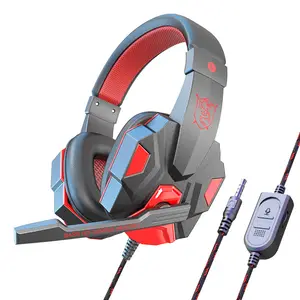 Auriculares LED para juegos, auriculares estéreo con graves, diadema USB, auriculares para jugadores con cancelación de ruido con micrófono para ordenador, auriculares para teléfono móvil