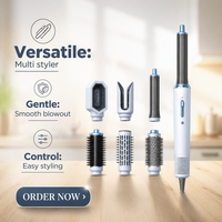 HS-09 Brosse à air chaud 6 en 1, lisseur et boucleur de cheveux, 1200W, styler multifonction, séchoir à cheveux complet, styler multifonction pour salon