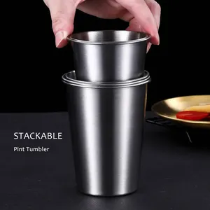 260ml 350ml 500ml 8oz Unbreakable Beer Water Single Layer Metal 304 Stainless Steel Stackable Pint Cups For Bar