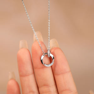 Kalung liontin trendi untuk wanita, Kalung liontin trendi lingkaran ganda Zircon Pave berkilau perak murni 999 gaya klasik - Product Image 3