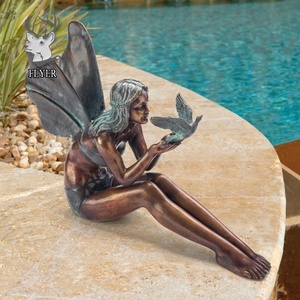 Estatua de Ángel Hada de Bronce Fundido a Mano de Estilo Antiguo, Escultura Metálica de Tamaño Real para Decoración de Exteriores de Villas - Product Image 6