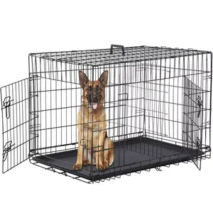 Fabricante 24 30 36 42 48 pulgadas Metal plegable perro cajas jaula Metal plegable perro jaula XXL negro impacto perro perrera jaula - Product Image 1