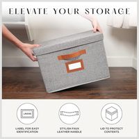 Caja de Almacenamiento de Ropa Plegable de Tela No Tejida de 15.75*11.25*11.25 Pulgadas con Tapa Extraíble, Asa de Cuero PU y Soporte para Etiquetas para Armario del Hogar