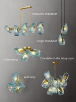 Lustre en verre bleu clair en forme de fleur pour salon, modèle tout cuivre, lampe suspendue artistique créative pour salle de séjour, par Lighting Factory Home Art