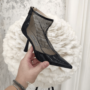 Chaussures à talons hauts Jimmy de haute qualité, classiques, à bout pointu, en tissu respirant et cuir verni, avec coutures, coupe ajustée - Product Image 2