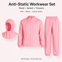 Ensemble de vêtements de travail antistatiques avec veste à capuche et pantalon, tissu quadrillé 110 GSM 5x5 mm, rose et blanc, couleurs personnalisées pour la production alimentaire