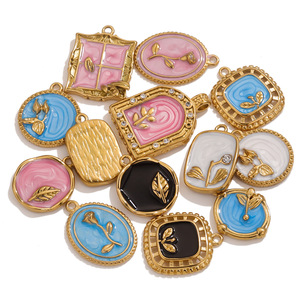 Dijes de Acero Inoxidable con Baño de Oro PVD de 18K, Esmaltados, con Diseño de Rosa y Rama de Olivo, para Fabricación de Joyería DIY |   Impermeable e Hipoalergénico - Product Image 6