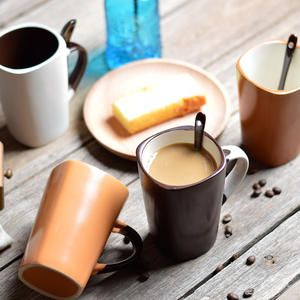 Frosted Matte Ceramic <b>Mug</b> With Spoon Square Shape <b>Coffee</b> Milk Cup Solid Color Handle Gift <b>Set</b> Available - Product Image 1