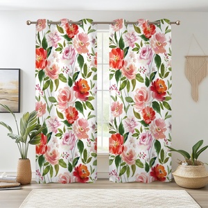 Cortina de tela polar suave con estampado floral y ojales, bloqueadora de luz, para sala de estar, diseños elegantes y delgados para puertas. - Product Image 4