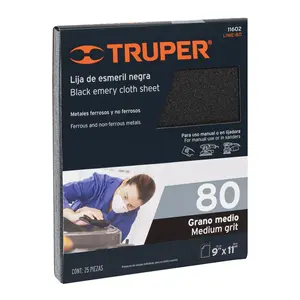 Paquete de 25 lijas negras de óxido de aluminio, grano 80, TRUPER - Product Image 1