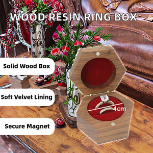 Hexagon Wooden Jewelry Box with Velvet Lining for <b>Rings</b> 4cm Diameter Elegant <b>Storage</b> Case - Product Image 2