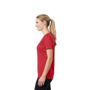Ropa personalizada para mujer, camiseta informal de poliéster Spandex con cuello en V, manga corta, ajustada, camiseta de Color sólido liso para mujer - Product Image 3