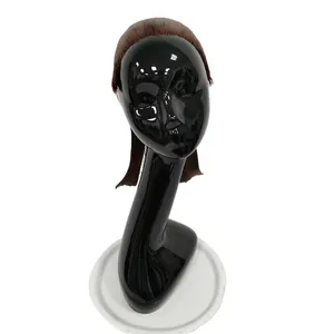 Custom Fiberglass Head Mannequin Hair Mannequin Dummy with Long Neck Wig Display Head Black Women For Hats Store Display