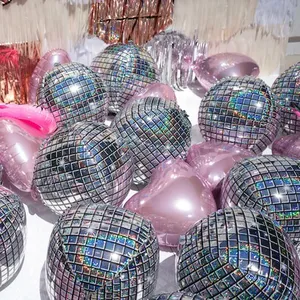 Bola de discoteca laser holográfica de prata, balão inflável de 22 "4d, grande, esfera, folha de alumínio, para aniversário e casamento
