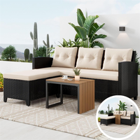 Canapé d'angle en rotin PE en forme de L pour patio, ensemble de canapés de conversation avec table basse pour terrasse et balcon