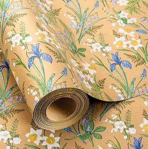 Papel de regalo kraft con diseño de flores azules y blancas en acuarela estilo bohemio para el Día de la Madre y San Valentín - Product Image 6