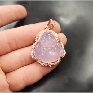 Agate Jade Pink Green Purple Buddha Pendant