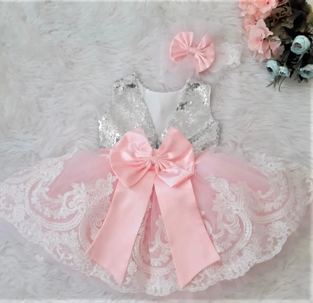 Dresses Baby Girl Weddings Party Kids Clothes Wholesale Custom Newborn New Design Girl Dress 0-12 Months And All Ages in Pink