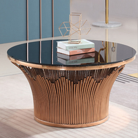 Re-A302 Lei De Nuo Table à manger ronde moderne en verre doré avec structure en acier inoxydable, ensemble de 6 chaises pour hôtel, maison et bureau