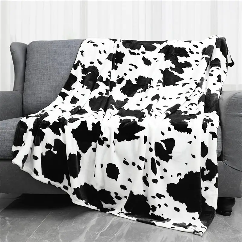 Manta con estampado de vaca para sofá, franela de doble cara, suave, cálida, cómoda, diseño de Animal, manta marrón