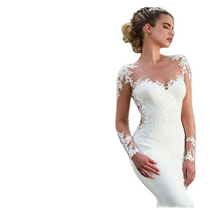 Wedding Dress Mermaid Lace Long Sleeve Illusion Back White Bridal Gown - Product Image 5