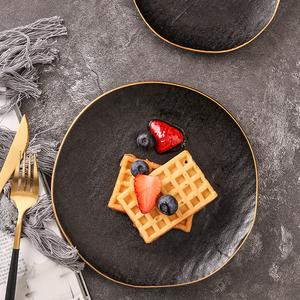 Bộ đĩa ăn cưới sứ cao cấp 10 inch, men đen mờ viền vàng, dùng cho nhà hàng, bộ đồ ăn gốm sứ gia dụng - Product Image 2