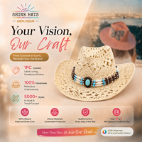 Chapeau de paille de luxe 2026 OEM Shinehats, style vintage, personnalisé, design Panama, à large bord, pour femme, mode western, plage, été, protection solaire