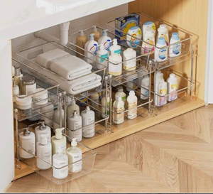 Organisateur sous évier transparent à 2 niveaux, étagère <span class=keywords><strong>de</strong></span> <span class=keywords><strong>rangement</strong></span> coulissante, <span class=keywords><strong>panier</strong></span> <span class=keywords><strong>de</strong></span> <span class=keywords><strong>rangement</strong></span> multifonctionnel <span class=keywords><strong>pour</strong></span> <span class=keywords><strong>cuisine</strong></span> et salle <span class=keywords><strong>de</strong></span> bain - Product Image 3