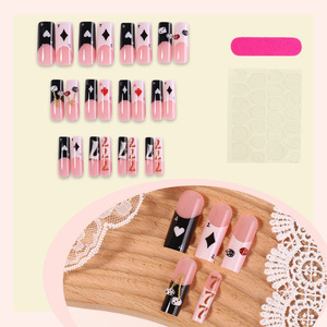 24 faux ongles longs en ABS à presser, motif cartes à jouer, pré-dessinés avec colle, pour usage professionnel en salon, réutilisables - Product Image 3