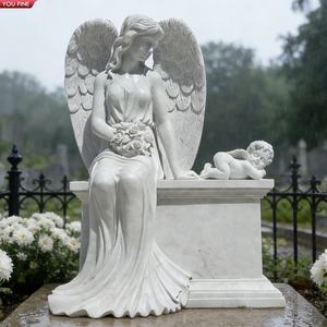 YOUFINE Estatua Conmemorativa <span class=keywords><strong>de</strong></span> Ángel Sentado en Mármol Blanco, Escultura Decorativa <span class=keywords><strong>para</strong></span> Jardín <span class=keywords><strong>de</strong></span> <span class=keywords><strong>Cementerio</strong></span> con Querubín - Product Image 4