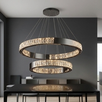 Lustre en cristal français de luxe, finition en acier inoxydable noir titane, éclairage LED à intensité variable, suspension pour salons et salles à manger