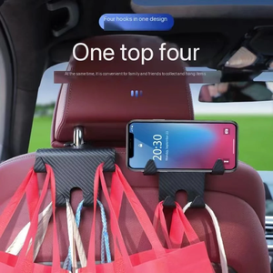 Asiento de coche multifuncional Reposacabezas trasero Soporte de teléfono Gancho Reposacabezas Asiento trasero Gancho colgante Fibra de carbono Ganchos de asiento de coche para bolsas - Product Image 2