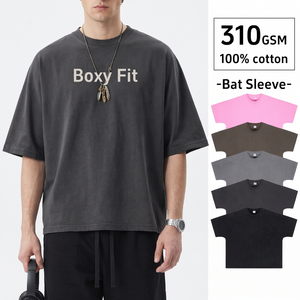 เสื้อยืดผู้ชายคอตตอน 100% หนัก 310 GSM รุ่น 6754 แบบขายส่ง ทรงโอเวอร์ไซส์ ทรงบ็อกซี่ ฟอกสีวินเทจ แขนทรงแบท สั่งทำได้ - Product Image 1