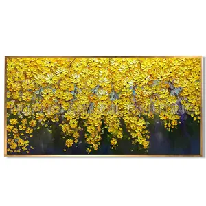 Peintures à l'huile sur toile Brillant Fleurs Art Peint à la Main Abstrait Oeuvre Floral pour Chambre Chambre Décor Jaune Fleur Photos