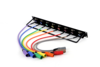 Panel Patch Audio 8 Saluran 1U 19" Rak Mount dengan Konektor XLR, 3-Pin Female, Kabel Pigtail XLR Male Berkode Warna, Audio Balanced