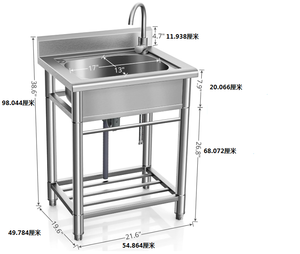 Fregadero de cocina de un solo cuenco de acero inoxidable independiente para uso comercial en restaurantes, fregadero de utilidad para lavado al aire libre - Product Image 6