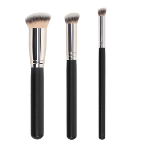 Bộ cọ trang điểm chuyên nghiệp cao cấp, chất liệu vegan, màu đen, 3 chiếc, in logo tùy chỉnh, bán buôn, kèm túi đựng. - Product Image 1