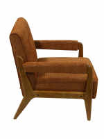 Fauteuil moderne en tissu chenille avec structure en bois et accoudoirs en bois de caoutchouc pour salon