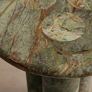 Living Room Furniture Round Forest <strong>Green</strong> Brown Marble Side <strong>Table</strong> <strong>Bedside</strong> <strong>Table</strong> with Three Column-Style Legs for Home Hotel Use - Product Image 2