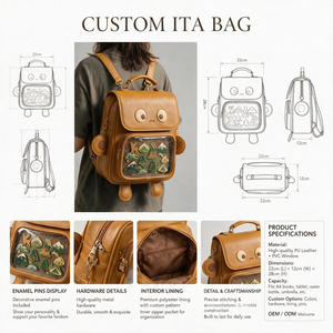 Sac à dos Ita Bag Monstre de dessin animé personnalisé OEM ODM en cuir PU avec fenêtre transparente en PVC pour affichage de badges, sac à bandoulière Itabag - Product Image 1