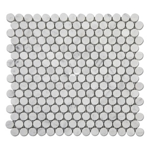 Baldosas de mosaico redondas blancas Diseño Balcón Sala de estar al aire libre Penny Mosaic Mármol Mosaico redondo - Product Image 6